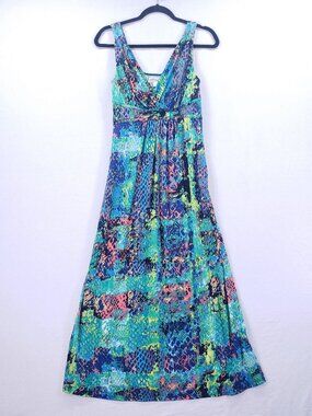 John Paul Richard Petite Maxi Dress Size PS Bold Abstract Colorful Stretchy Boho